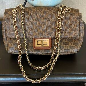 Karl Lagerfeld Brown Patterned Chain Shoulder Bag